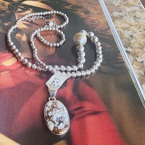 Oval White Buffalo Dahlia Pendant Brand New~ 925 Sterling Silver